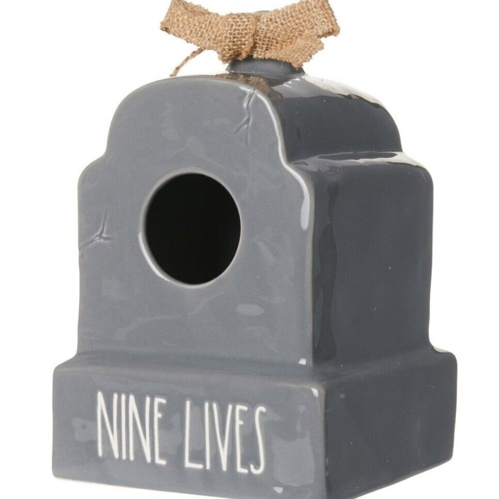 New Halloween decor Rae Dunn Nine Lives Tombstone Birdhouse  5x5x7.5” cat lovers